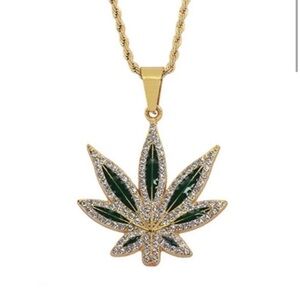 Chain Green Leaf Necklace Diamond Pendant Chain Hip Hip Bling